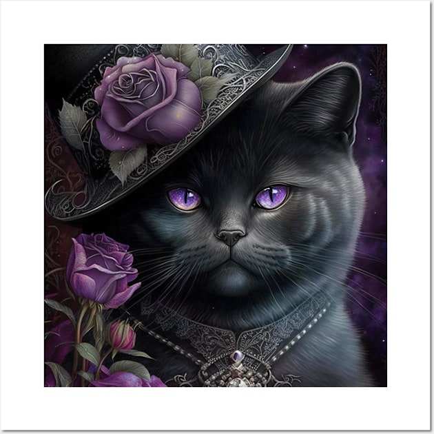 Gothic Black British Shorthair Cat Wall Art by Enchanted Reverie